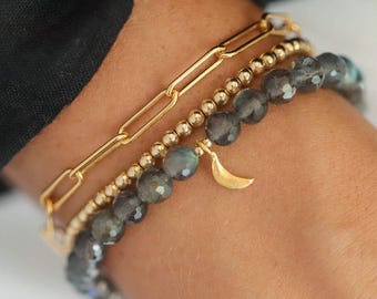 Labradorite ultra-éclair à facettes | Labradorite 6 mm | Bracelet en labradorite pour femme [EBLM1076] AAAA+ Labradorite | Labradorite éclair bleue
