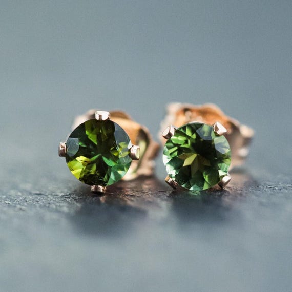 14K GOLD Green Tourmaline earring, AAAA+ Green tourmaline earrings [EEGP1243], gold filled green tourmaline studs,  green tourmaline