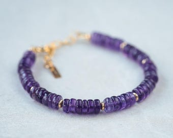 Amethyst smooth bracelet | Amethyst bracelet | Purple amethyst beaded bracelet [EBAP2043] | amethyst beaded bracelet | faceted amethyst