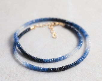 Blue Sapphire Necklace - Ombre Blue Sapphire Necklace - September Birthstone gift - Blue Sapphire Jewelry - blue sapphire beaded necklace
