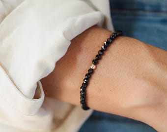 14K GOLD Black Tourmaline Bracelet 4mm | Genuine Black Tourmaline [EBBM1615] | Energy Bracelet | Strength Protection Stamina Healing *BS