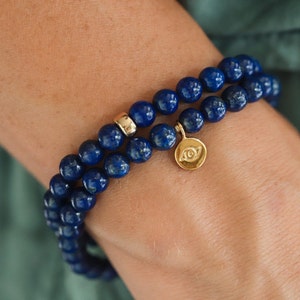 Lapis Lazuli Bracelet, Genuine Lapis Lazuli Beaded Bracelet, 6mm Genuine Lapis Lazuli bracelet, 14K gold filled accents, Stackable #0039