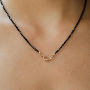 14K GOLD Black Tourmaline Necklace | black Tourmaline choker [ENBM1778] | Dainty black beaded gemstone necklace | Crescent moon necklace *BS