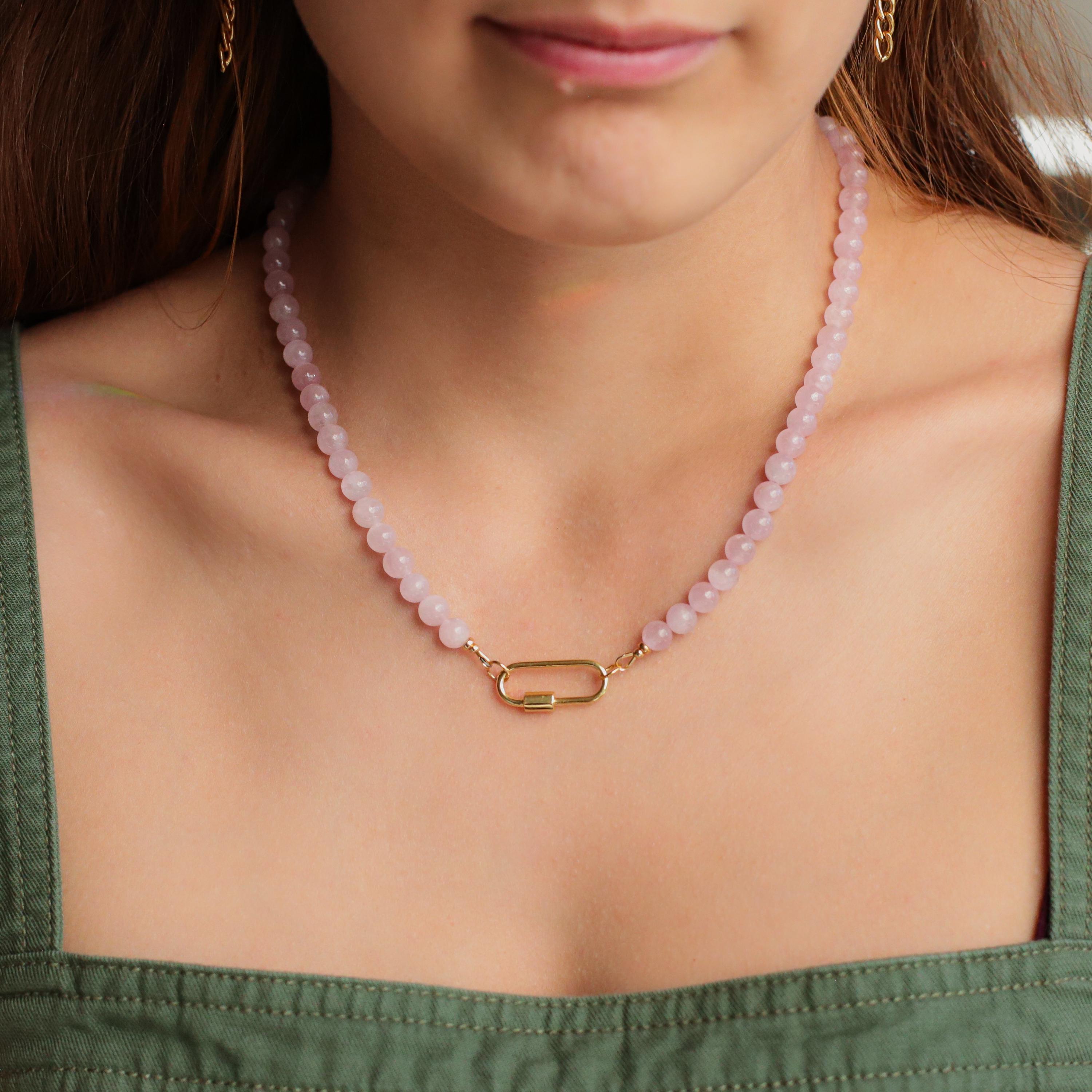 AAAA+ kunzite Beaded Necklace, 6mm kunzite | kunzite Necklace | [ENKM2034] kunzite Necklace | kunzite carabiner | women's kunzite jewelry
