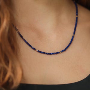 14K GOLD Lapis lazuli beaded necklace | 14K gold lapis lazuli | lapis choker [ENLP1524] | lapis necklace | genuine women&#39;s lapis lazuli *BS