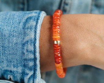 Genuine Carnelian | carnelian beaded gemstone stretch bracelet [EBCM1282] | orange natural stone | vitality, confidence, healing *BS