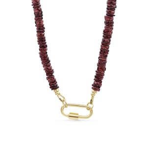 Garnet Beaded Necklace | Women's garnet necklace | Deep Red Garnet, [ENGP1144] Smooth rondel garnet, genuine garnet | January *BSS *BF