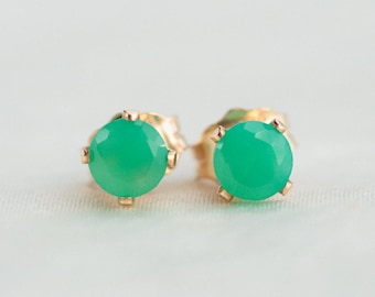 Chrysoprase earring, gemstone stud chrysoprase earrings [EECP1244], gold gemstone studs, chrysoprase earrings