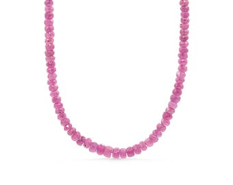 African ruby necklace | Beaded pink ruby necklace | [ENRP1996] Ruby gemstone necklace | July birthstone necklace | ruby necklace