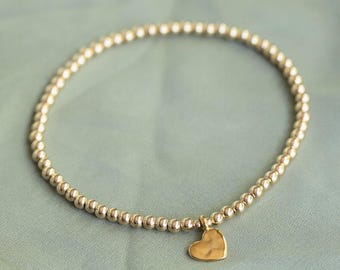 Gold Filled Perlen Kugel Armband 3 mm, Gold Charms, [EBGP1094] 14k Gelbgold gefüllt Schmuck Schichtung Stretch Armbänder
