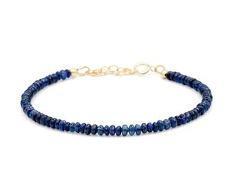 AAAA+ Blauer Saphir Armband [EBBM2140] | Sapphire Armband glattes Rondell | Dunkelblauer Saphir | Hochwertiges natürliches Saphir Armband