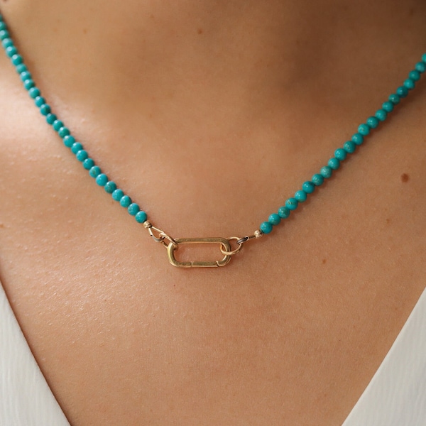 Kingman Turquoise carabiner necklace | Genuine natural blue turquoise | real genuine turquoise necklace | turquoise choker