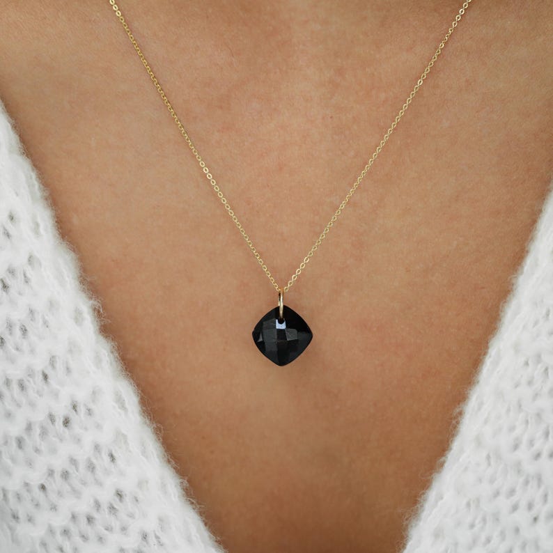 Black Tourmaline Faceted Pendant Necklace, Protection Crystal Charm, Gold Filled Chain Option, Grounding Stone Jewelry, Handmade in Canada image 2