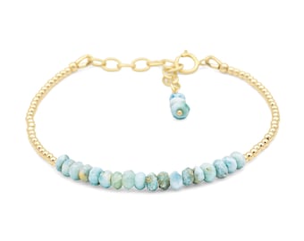 Bracelet en larimar | Bracelet en perles de larimar délicat [EBLP1344] | Cadeau pour elle | Bijoux Larimar dominicain | Bracelet en larimar avec perles | Larimar
