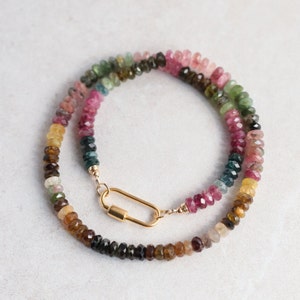 AAAA+ Mixed Tourmaline Beaded Necklace | Watermelon tourmaline necklace | Multi color tourmaline jewelry | Smooth rondel tourmaline