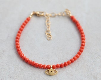 Coral evil eye, Authentic Italian Coral 3mm | Mediterranean Sea Red Coral 3mm | Genuine red coral 3mm | red coral bracelet | Natural Coral