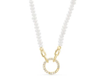 Freshwater Pearl carabiner necklace | Freshwater Pearl necklace | [ENPP1323] Genuine Pearl necklace | Boho freshwater pearl necklace
