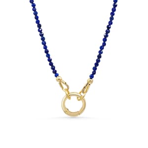 Electric Blue Lapis Carabiner Necklace, Genuine Lapis Lazuli Necklace, 14K Gold Filled Necklace, Sterling Silver Necklace, Charm Holder