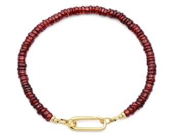 Garnet Bracelet, Delicate Garnet Rondel Stacking Bracelet, [EBGM1283] genuine garnet bracelets, Tiny Beads Garnet  | gold garnet *BS *G