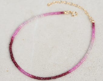 Ruby Anklet – 14K Solid Gold, 2.5–3mm Ombré Gemstone, Dainty Fine Jewelry