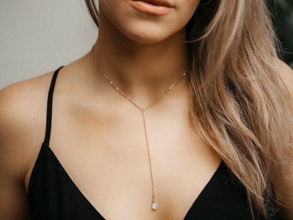 Y Bar Necklace Gold Lariat Necklace 