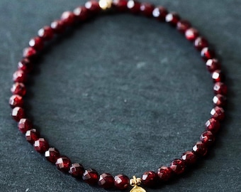 Genuine Garnet Bracelet, Delicate Garnet Skinny Stacking Bracelet, faceted garnet bracelets, Tiny Beads Garnet 4mm | gift for her
