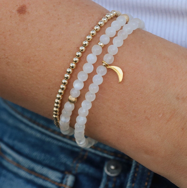 4mm Natural Moonstone Bracelet, Stacking Bracelet, Healing Stones For Emotional Balance, Feminine Energy, Goddess Stone, Fertility 0156 image 1