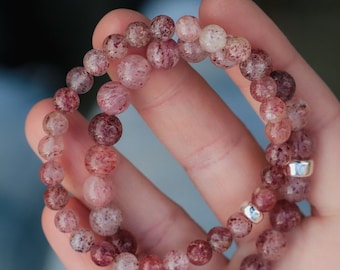 AAAA+ Strawberry Quartz | Strawberry quartz 6mm or 8mm | rare quality AAA strawberry quartz bracelet | quartz strawberry 6mm #0278