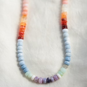 14K GOLD Multi Opal Kette | Multi Opal Halskette | bunte Opal Halskette | echter Opal Perlenschmuck | Regenbogen Halskette
