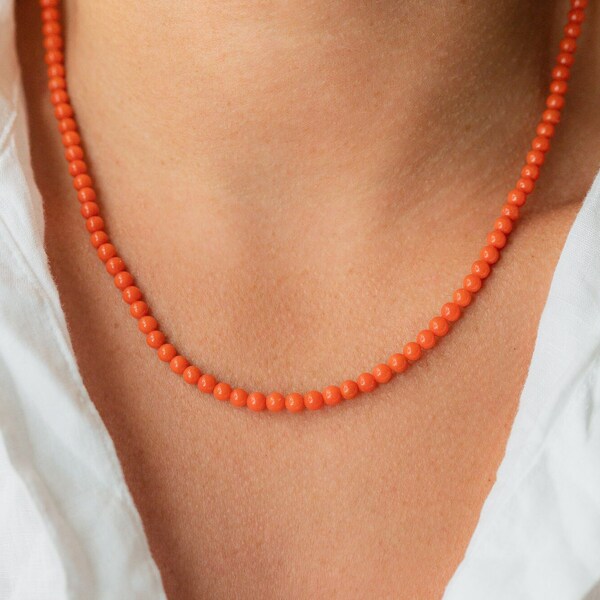 4mm echte italienische Koralle Halskette | Echte Koralle Halskette Handmade | Echter Korallenschmuck | Natürliche rote Korallen Halskette | Koralle 4mm Halskette