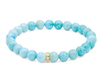 Larimar Ocean Diamond Bracelet | Larimar Diamond Bracelet | Solid 14K Gold Diamond Rondelle | Genuine Larimar Bracelet | Caribbean Blue