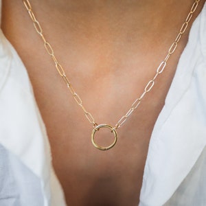 14k Gold Filled Paperclip Chain Necklace, gold filled carabiner necklace | everyday gold necklace | paperclip chain jewelry 11p