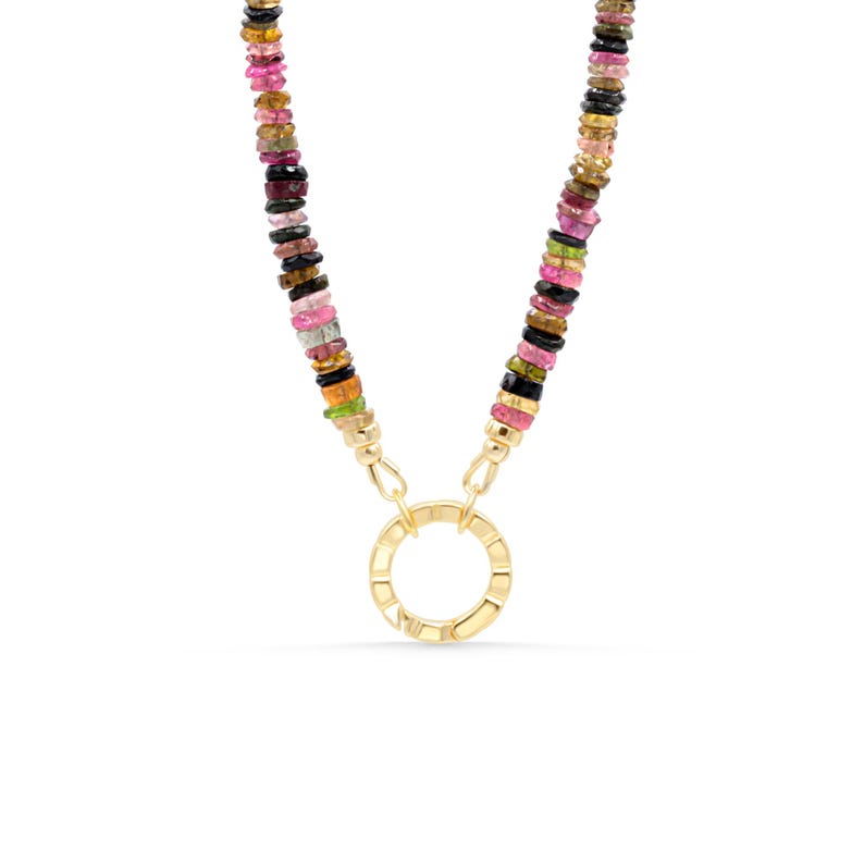 Mixed Tourmaline Beaded Necklace | Watermelon tourmaline necklace | [ENMP1147] Multi color tourmaline | AAA Tourmaline necklace Circle hammered