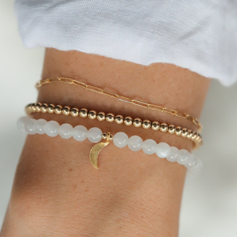 4mm Natural Moonstone Bracelet, Stacking Bracelet, Healing Stones For Emotional Balance, Feminine Energy, Goddess Stone, Fertility 0156 image 3