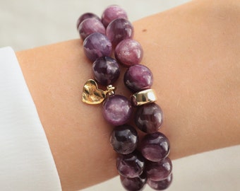 Lepidolite 9mm, AAAA+ Lepidolite Bracelet, AAAA+ Lepidolite Bracelet, Lepidolite Beaded, Lepidolite elastic | large Lepidolite