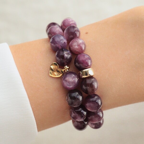 Lepidolite 9mm, AAAA+ Lepidolite Bracelet, AAAA+ Lepidolite Bracelet, Lepidolite Beaded, Lepidolite elastic | large Lepidolite