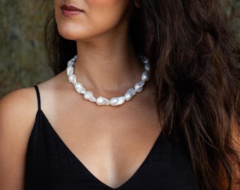 Baroque Pearl necklace | Pearl necklace [ENPM4591] Boho freshwater pearl necklace | June birthday *G
