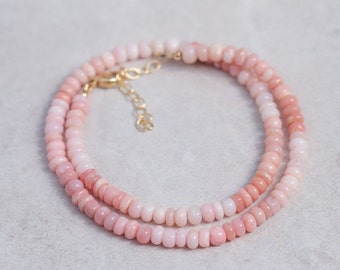 Candy Pink Opal necklace | large pink opal  beaded necklace, pink opal choker, pink opal jewelry, October Birthstone, pink gemstone