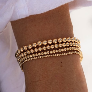 ADJUSTABLE Gold Filled Beaded Ball Bracelet, 2mm, 3mm, 4mm, 5mm, 14k Yellow Gold Filled Layering Jewelry, Stacking Stretch Bracelets #0010