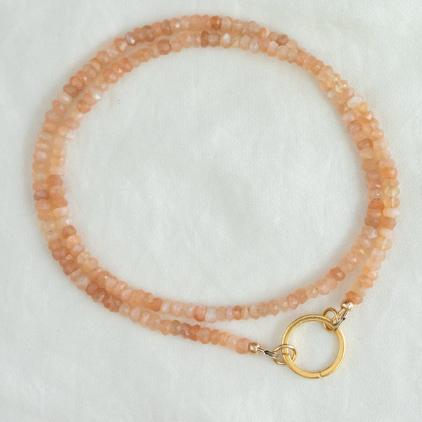 Peach Moonstone Carabiner necklace |  Peach Moonstone Necklace, daintypeach moonstone , June Birthstone Jewelry, boho gemstone