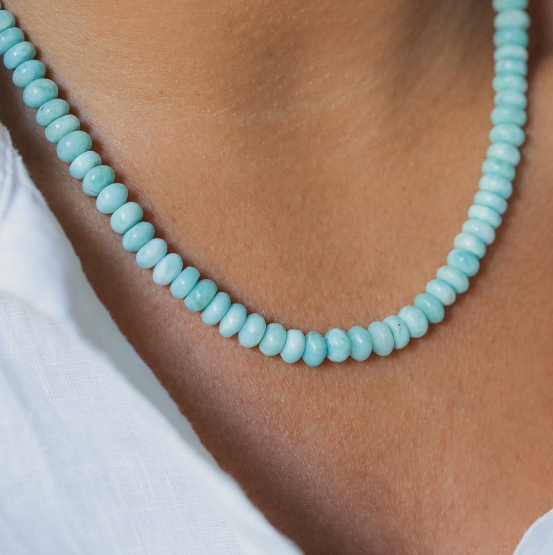 AAAA Large Larimar Beaded Necklace, Women's Larimar Candy Necklace
