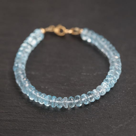 14K GOLD Blue Topaz Bracelet | genuine blue topaz gold | November birthstone bracelet [EBBM1505] | genuine blue topaz jewelry | blue topaz