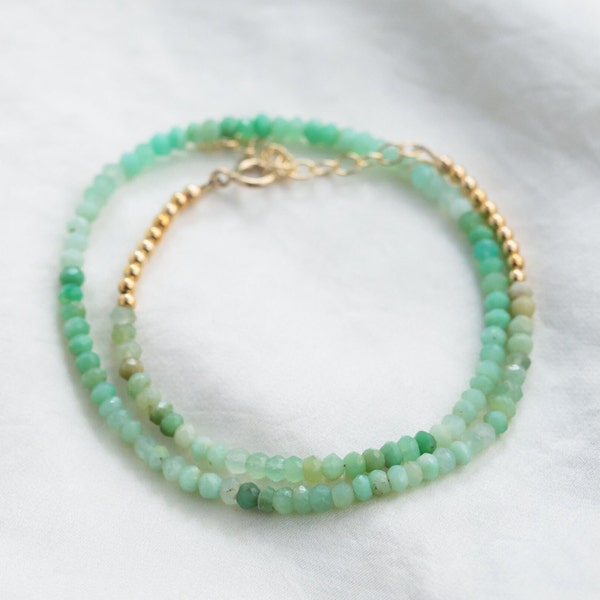 Unique OMBRE Chrysoprase beaded necklace | happy Chrysoprase jewelry | green gemstone beaded necklace green | AAA chrysoprase