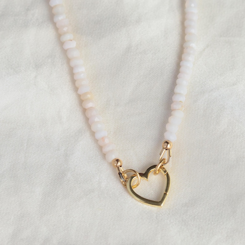 Pink opal necklace | Pink Beaded opal Necklace | peruvian pink opal [ENPP1565] | beaded pink opal jewelry | pink opal jewelry | pink opal image 2