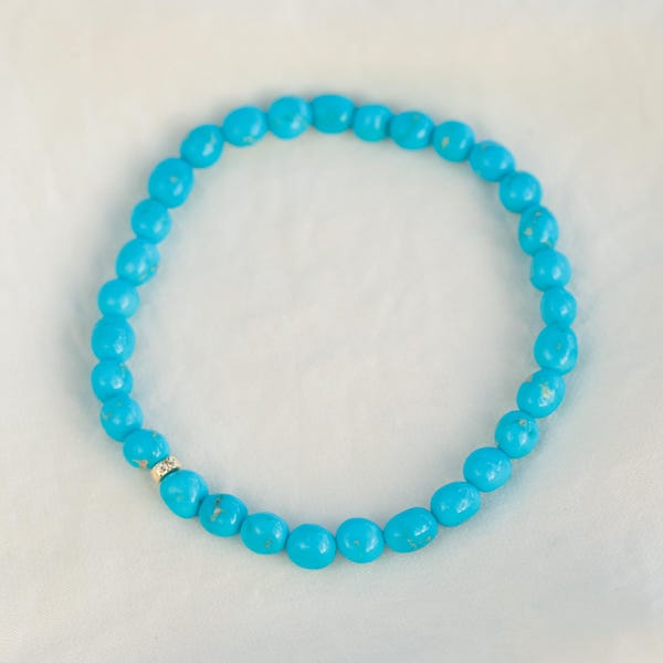 14K GOLD Sleeping beauty turquoise stretch, Genuine Turquoise beaded bracelet [EBSO1675], Natural authentic turquoise, women turquoise