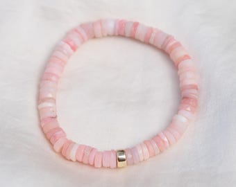 Pink Opal Bracelet Heart Bracelet, Pink Opal Gemstone Healing | [EBPM1377] Soft Pink Beads, Handmade Gemstone *BS