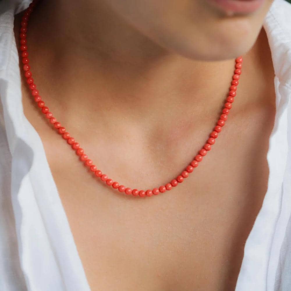 14K GOLD Italian Coral Necklace, Real Coral Necklace | [ENCP1689] Genuine Coral solid gold Jewelry, Natural red coral necklace gold | coral