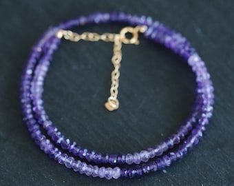 OMBRE Amethyst Beaded Necklace, Beaded Amethyst Choker | beaded amethyst Necklace | Amethyst Necklace | February birthstone | gold amethyst