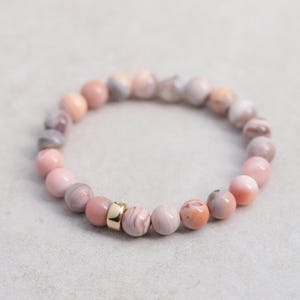 14K GOLD Pink Botswana Agate Bracelet [EBPM1479] Handmade 8mm Banded Pink Agate Beaded Gemstone Bracelet Stack Bracelet | Healing bracelet image 2