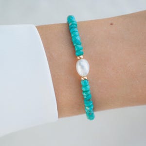14K GOLD turquoise Pearl bracelet gold filled | Genuine Turquoise bracelet | beaded turquoise jewelry | June birthstone| Authentic turquoise